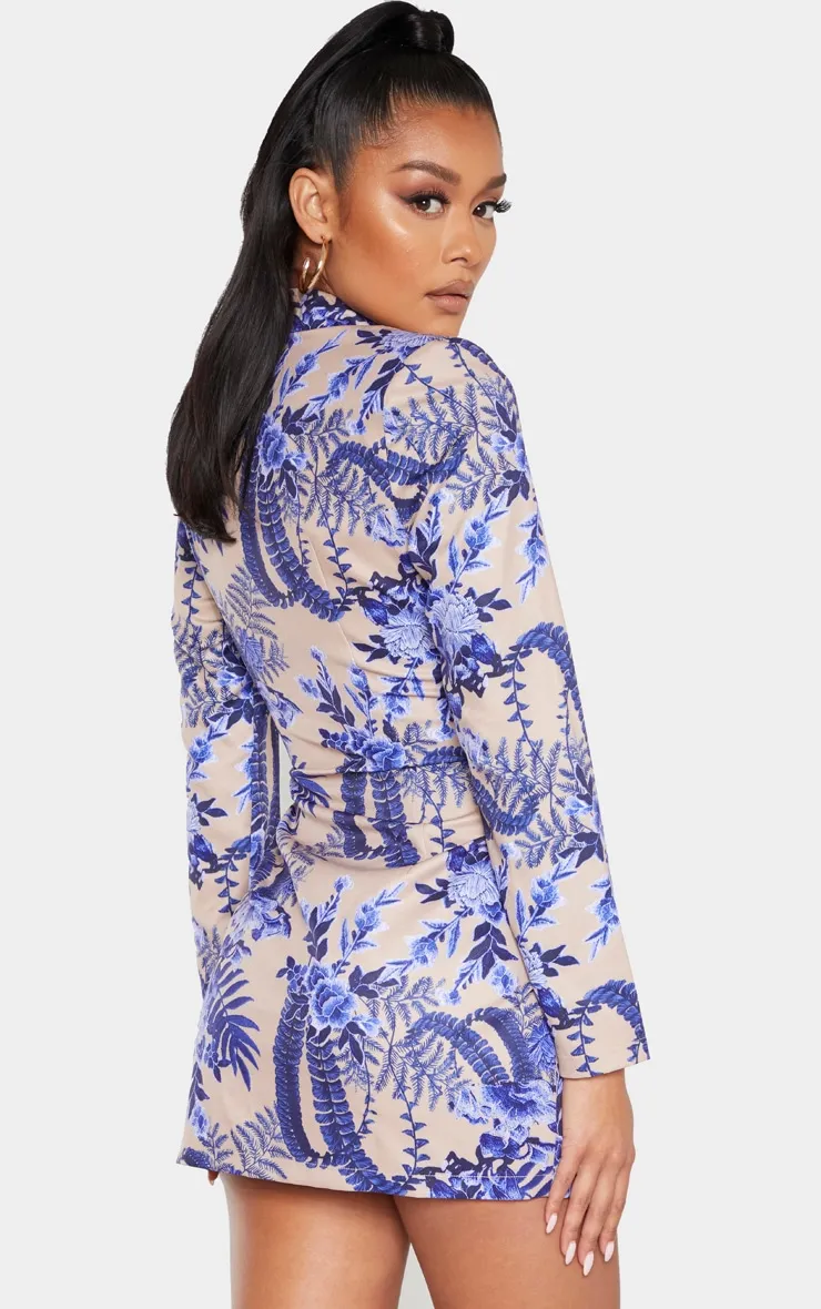 Robe blazer cache-coeur nude florale 