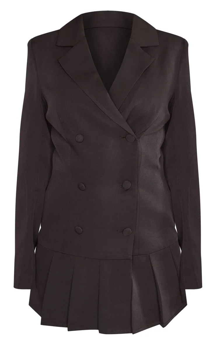 Robe blazer noire à double boutonnière et ourlet plissé