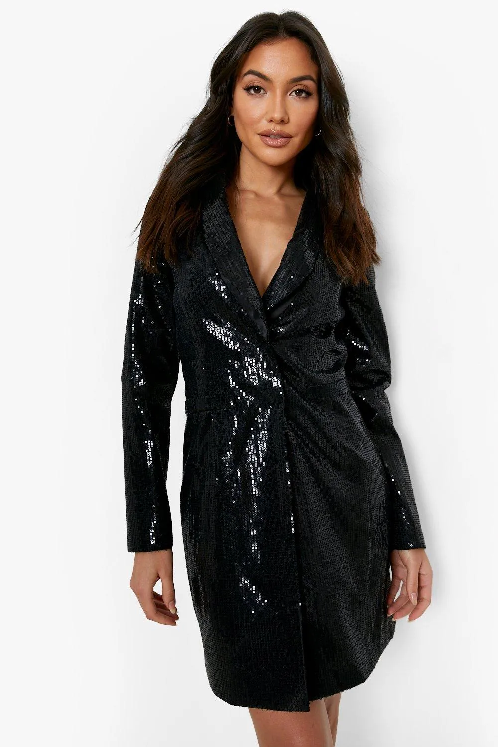 Robe blazer pailletée à manches longues