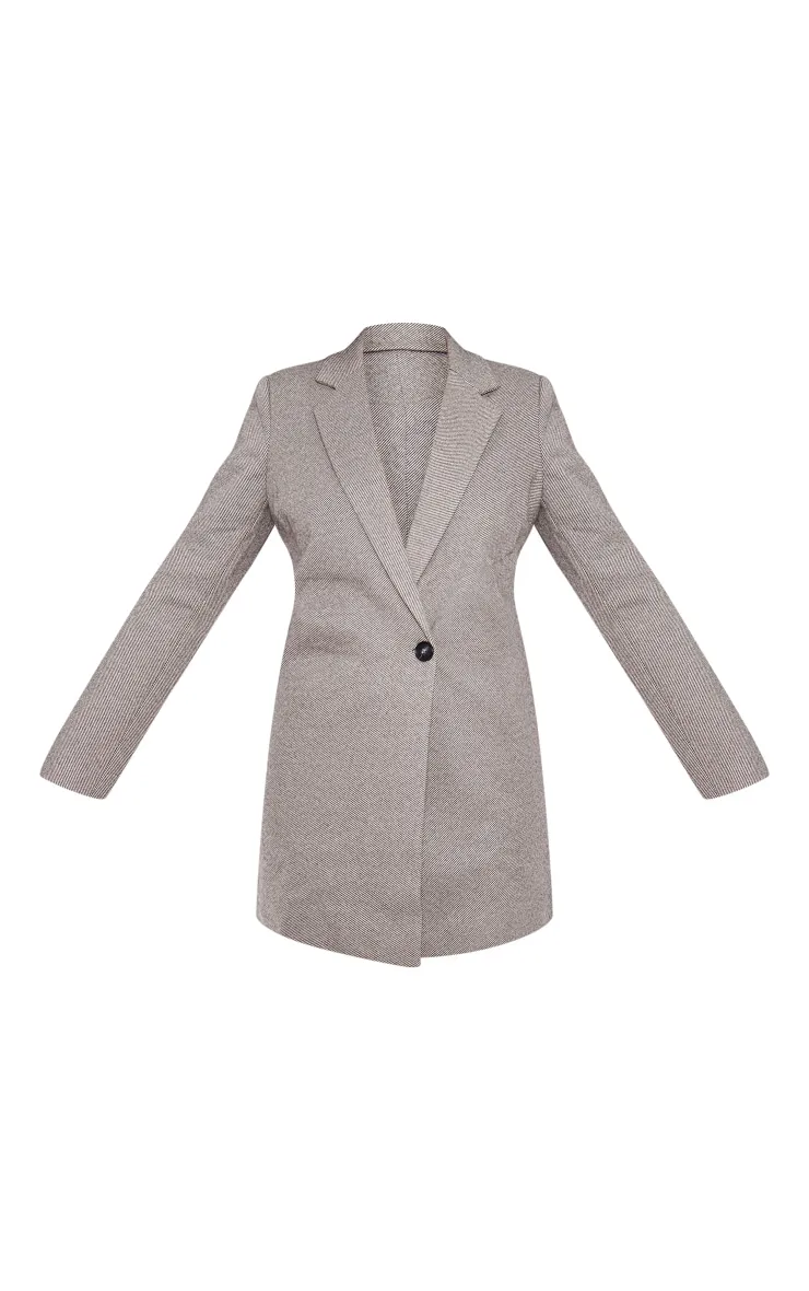 Robe blazer très oversize en laine épaisse marron clair