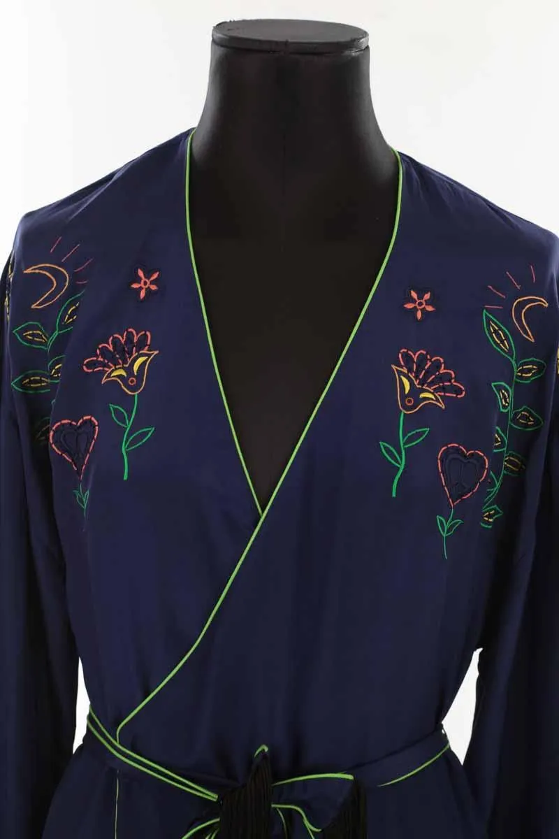 Robe de seconde main Monoki Lady Dress Navy bleu en soie, taille unique, longueur 127cm, collection Femme, très bon état, prix b