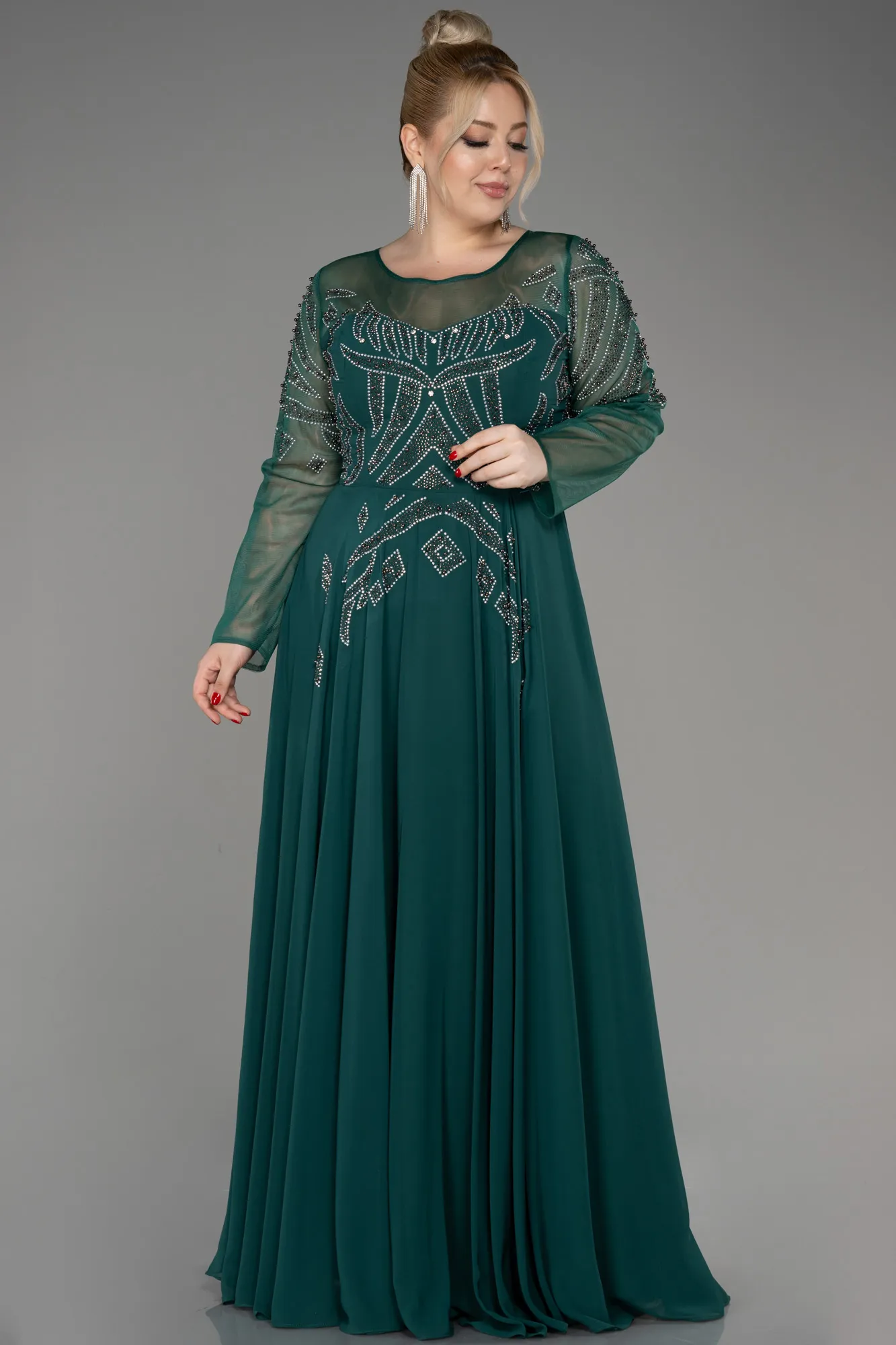Robe de Soirée Grande Taille Longue Mousseline Noir ABU3926