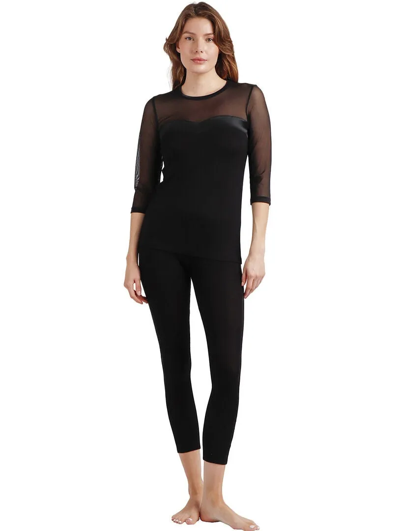 T-shirt manches mi-longues Detalle - Noir