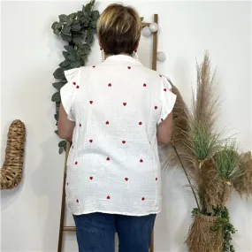 Top Coton Multicoeurs Blanc Rouge - Bleu Clair