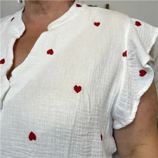 Top Coton Multicoeurs Blanc Rouge - Bleu Clair