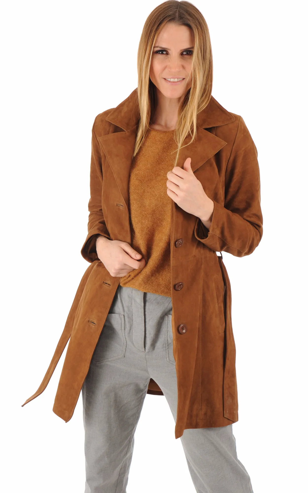 Trench cuir velours cognac La Canadienne - La Canadienne - Vestes et 3/4 Nubuck et Daim Cognac