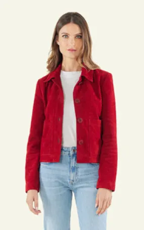 Veste cuir velours Roma rouge Serge Pariente - La Canadienne - Vestes et 3/4 Nubuck et Daim Rouge